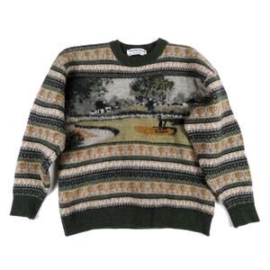 Vintage 90s Burberry Wool Knit Sweater Womens Medium Pullover England Golf Art